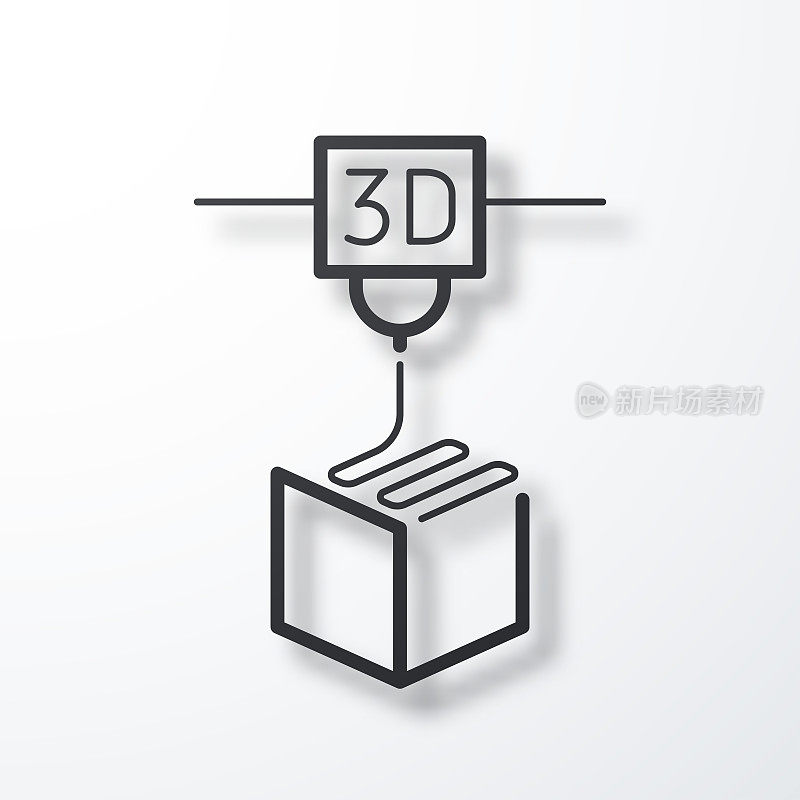 3 d打印机。线图标与阴影在白色背景